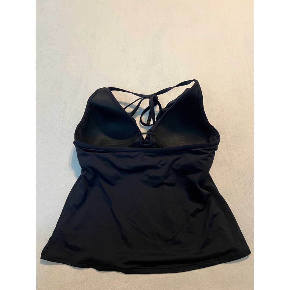 Michael Kors Womens Black Ruffle V-Neck Halter Tankini Swim Top Small MK Logo - Picture 5 of 11